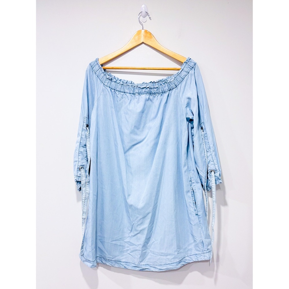 SUKO JEANS Blue off shoulder dress | Denim Boho Casual |‎ Medium
